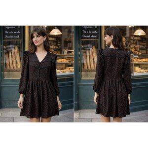 ATELIER REVE Ditsy Hearts Cottage Core 36 Small Babydoll Long Sleeve Ruffle NEW